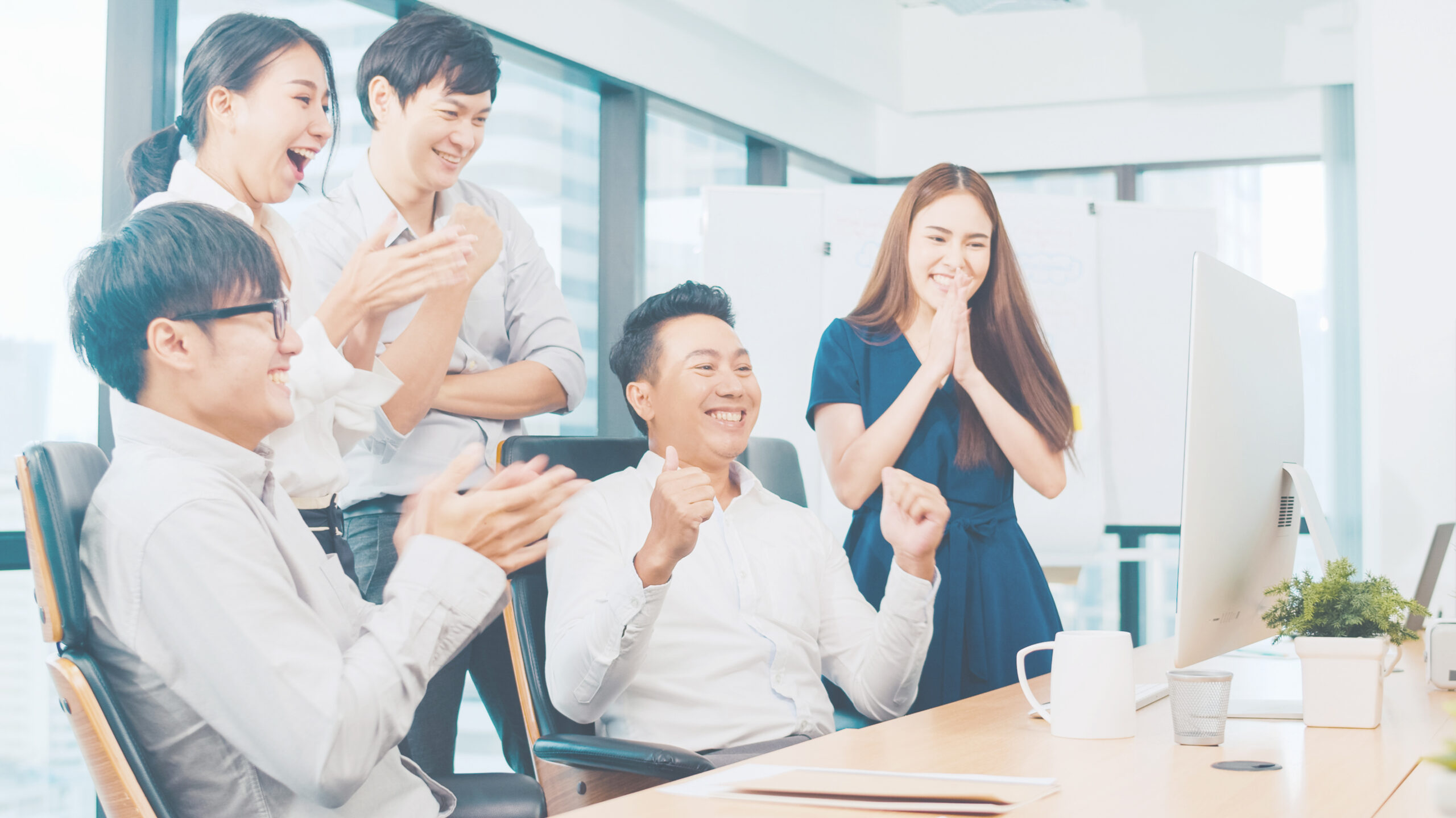 Millennial group of young businesspeople Asia businessman and bu